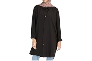 Oplxuo Muslim Long Sleeve Blouse for Women Lapel Collared Button Down Shirts Oversized Loose Fit Tunic Tops Solid Tee Blouses