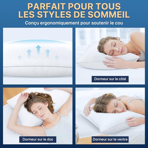 TESQ Set of 2 Luxury Hotel Quality Pillows, 60 x 60 cm, Soft, Breathable and Hypoallergenic, Oeko-TEX Certified, Suitable for All Sleeping Positions