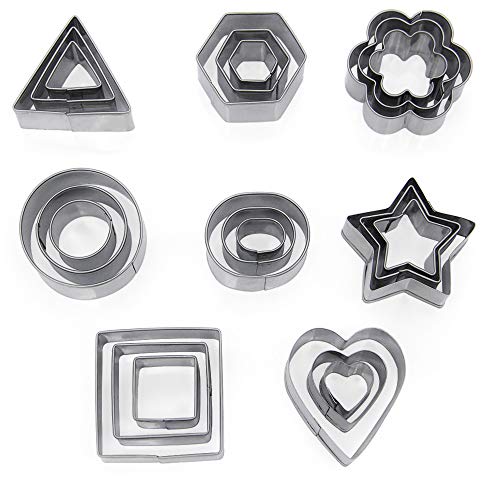 LetGoShop Cookie Cutters, Stainless Steel 24 Pieces Biscuit Cutters Include Star Shape, Heart Shape, Flowers Shape and Geometric Shape Pastry Cutter Mousse Cake Molds - Thumbnail 2
