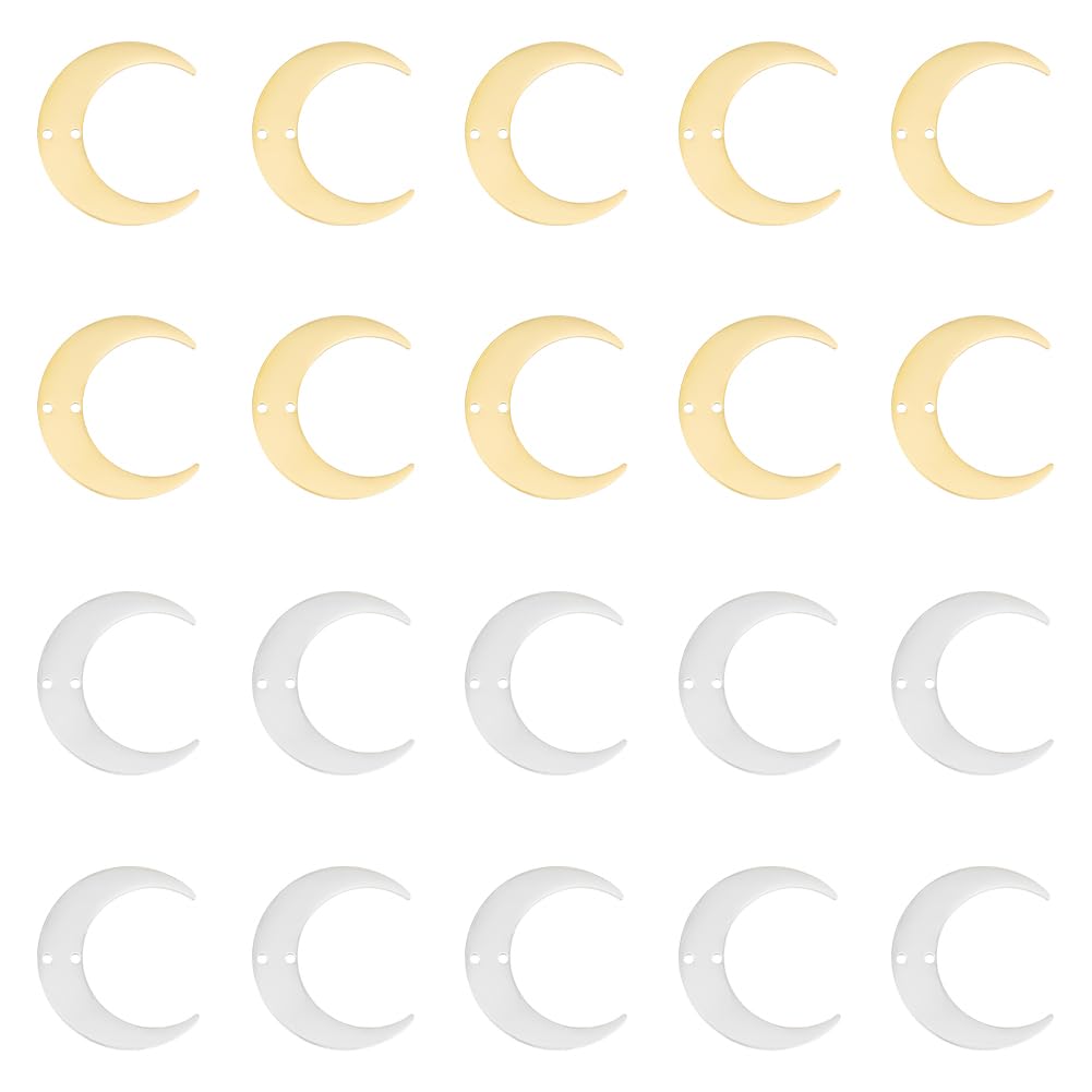 UNICRAFTALE about 20Pcs 2 Colors Stainless Steel 2-Loop Connector Charms Crescent Moon Charm Links Golden Moon Linking Charm Pendants Metal Connector Charms for DIY Earring Necklace Jewelry Making