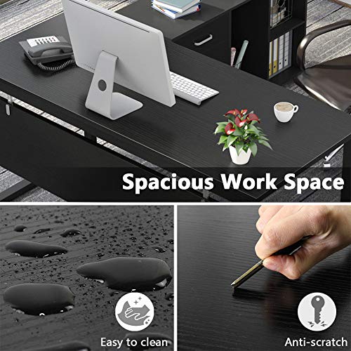 Tribesigns L-Shaped Computer Desk, 55 inch Large Modern Executive Office Desk Business Furniture with File Cabinet and Storage Shelves for Home Office (Black) - Thumbnail 3