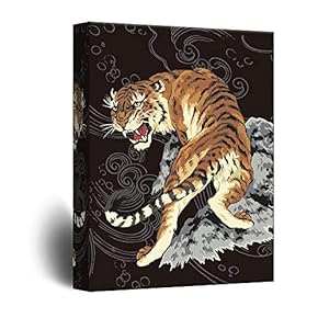 Canvas Wall Art - Drawing of Angry Tiger on Black Background - Giclee Print Gallery Wrap Modern Home Art Ready to Hang - 12x18 inches