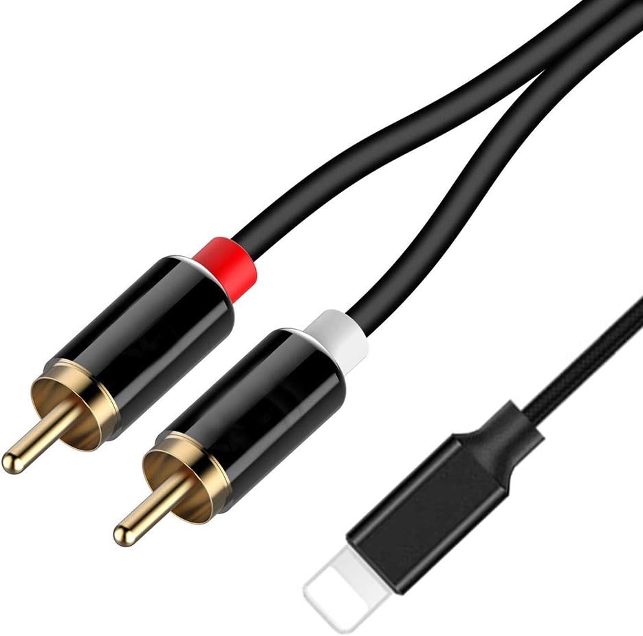 2-Male RCA Audio Aux Cable for iPhone, Stereo Y Splitter Adapter Compatible with i-Phone i-Pod i-Pad 8p Lighting Port for Car, Amplifiers, Home Theater, Speaker or More (3.6ft): Home Audio & Theater