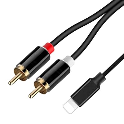 2-Male RCA Audio Aux Cable for iPhone Stereo Y Splitter Cord Jack Adapter Compatible with iPhone iPod iPad Lighting Port for Car, Amplifiers, Home Theater, Speaker or More (3.6ft)