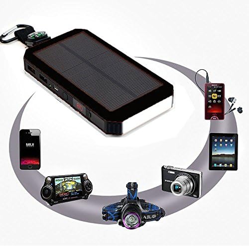 Solar Charger 20000mah Lithium-Ion Battery, JKB Tec Portable Power Bank Dual 2.1 Amp USB Output For Cell Mobile Phone iPhone iPad Samsung Android Phones GoPro Tablet (Black)