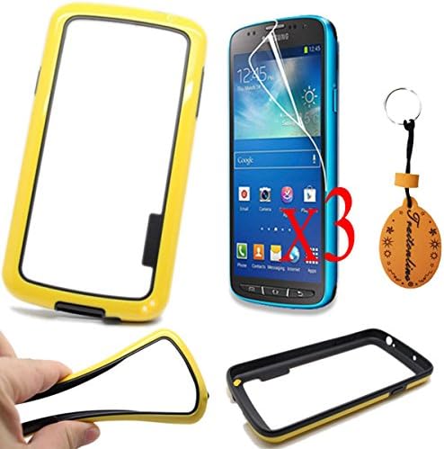 Traitonline 5IN1 Yellow + black Protective Edge Bumper For samsung galaxy s4 active i9295 Border Skin Cases Covers + 3Screen Protector + Keychain