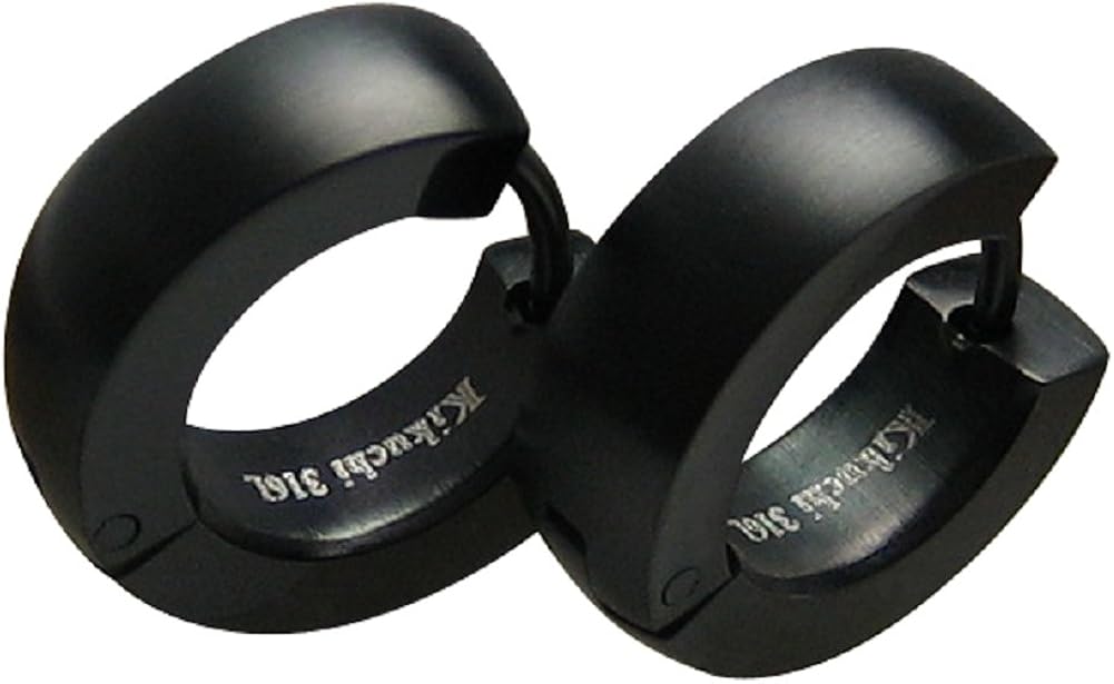 Kikuchi Earrings Steel Black Brushed Matte 3/5" Hoop Huggie Stud Men Women WE15102