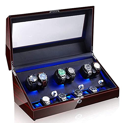 DRRHY Automatic 6+10 Storages Box Case with Quiet Motor and Wood Shell, ed Or AC Adapter,5 Rotation Modes (D) Watch Winder