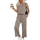 WIHOLL Two Piece Sets for Women Summer Outfits Matching Lounge Sets Wide Leg Crop Pants Vacation Travel
