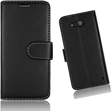 MOBIE GEAR FOR LUMIA 550 PLAIN BLACK PLANE NOIR STYLISH PU LEATHER WALLET BOOK CARD CASH DEBIT CREDIT SLOT CASE COVER (LUMIA 550)