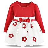 NNJXD Baby Girl Long Sleeve Cotton Kids Casual School Dress for Children Size 12-18 Months Red