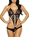 ADOME Women Lingerie Teddy Deep V Halter One Piece Babydoll Mini Lace Bodysuit