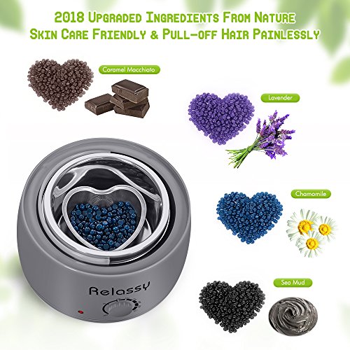 Relassy Wax Warmer/Hair Removal Waxing Kit/Wax Heater with Hard Wax Beans/Heart-Shaped Bowl/Wax Applicator DIY Waxing Kit for Women or Men