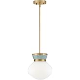 Lark Lucy Single Light Pendant, Schoolhouse Petite, Cased Opal Shade, Down Rods Included, Lacquered Brass and Seafoam