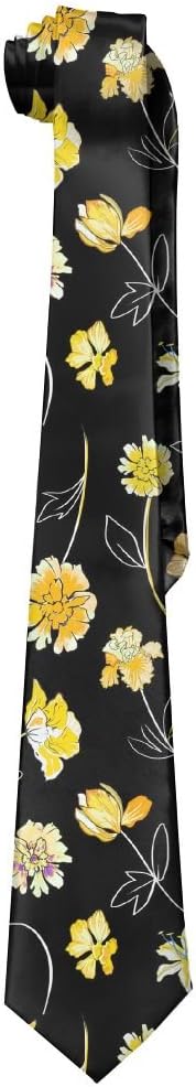 Yellow Floral Flowers Black Men's Polyester Silk Wide Ties/Necktie/Necktie Skinny Tie Neckwear