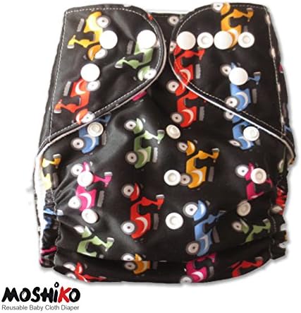 Reusable and Washable Pocket Baby Cloth Diaper Nappy by Moshiko (1 Diaper Cover + 1 FREE Insert) - All in One Size with Adjustable Snaps Fits Babies from Newborn thru Toddlers!