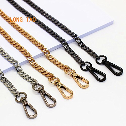 LONG TAO 55" DIY Iron Flat Chain Strap Handbag Chains Accessories Purse Straps Shoulder Cross Body Replacement Straps, with 2pcs Metal Buckles (Gold)