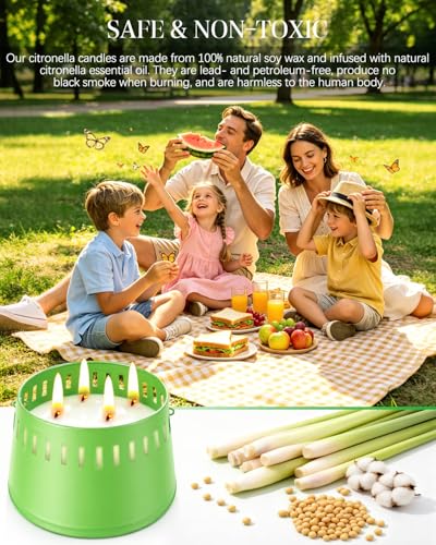 Vela grande citronela exteriore,Vela de Citronela con 4 mechas, Velas Perfumadas de Citronella 80 horas, Velas de Citronella 100% natural, Larga Velas de Regalo para acampar, jardín, picnic, patio
