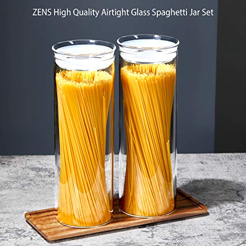 ZENS Glass Pasta Storage Containers, Airtight Tall Spaghetti Jars Set with Lids, 65.5 Fluid