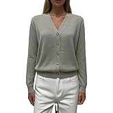 SHABADUER Women's V-Neck Pure Merino Wool Solid Open Front Button Classic Style Cardigan Sweater
