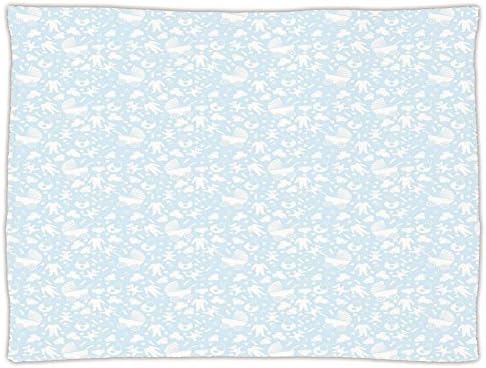 Super Soft Throw Blanket Custom Design Cozy Fleece Blanket,Baby,Hearts Background with Teddy Bears Strollers Infant Clothes Newborn Child Theme Decorative,Pale Blue White,Perfect for Couch Sofa or Bed