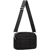 E-Tree Small Crossbody Bag for Women, Puffer Cross Body Purse, Nylon Quilted Shoulder Handbag with Multiple Pocket Black