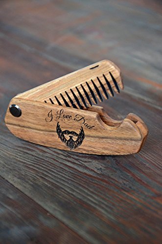 Beard Comb for Men - Pocket Folding Combs for Mustache & Hair. Travel, Natural Wooden Comb with Skull Engraving - Perfect for Use w/Beard Balm, Oil