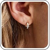 Aneneiceera Vintage Tiny Green Crystal Huggie Hoop Earrings Gold Rhinestone Hoop Dangle Earring Cz Small Emerald Circle Huggie Earrings Cz Paved Round Loop Earrings Jewelry for Women