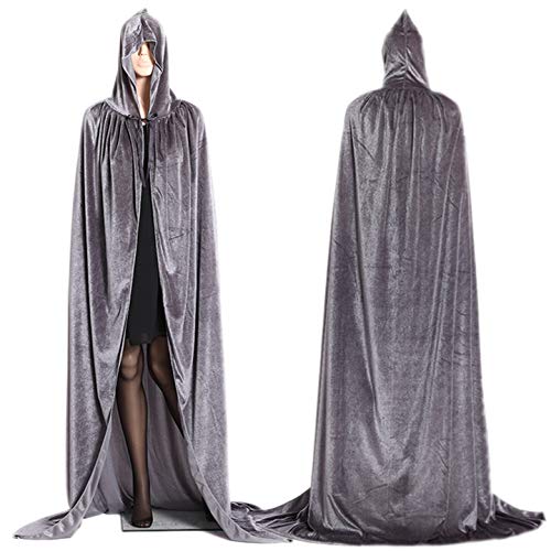 ALIZIWAY Hooded Cloak Full Long Velvet Cape for Halloween Cosplay Costume Cloak Gray 06HS
