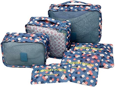 UIColor® 6 Set Packing Cubes,Travel Organizers Packing Cubes Luggage Packing Organizers- Laundry Bag, for Travel or Camping for Clothing Cosmetics Shoes Socks Underwares Bras Storage (Blue Daisy)