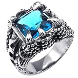 KONOV Mens Crystal Stainless Steel Ring, Gothic Dragon Claw, Blue