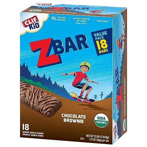 CLIF KID ZBAR – CHOCOLATE BROWNIE – SOFT BAKED WHOLE GRAIN SNACK BARS – USDA ORGANIC – NON-GMO – PLANT-BASED – 1.27 OZ. (18 PACK)