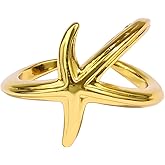 Dtexhif Gold Starfish Ring for Women - Opening Adjustable Silver Ring, Irregular Summer Beach Jewelry