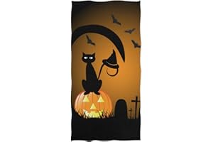 Naanle Halloween Graveyard Black Cat Witch in Pumpkin Print Soft Bath Towel Highly Absorbent Large Hand Towels Multipurpose for Bathroom, Hotel, Gym and Spa (16" x 30")