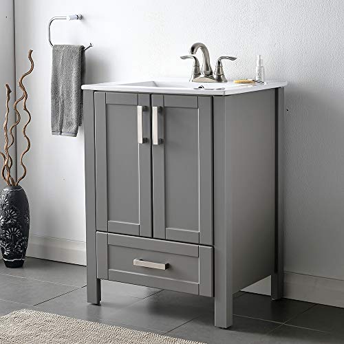 VCCUCINE Modern 24" Dark Gray Bathroom Sink Vanity Combo, Stand Bathroom Cabinet with Ceramic Sink