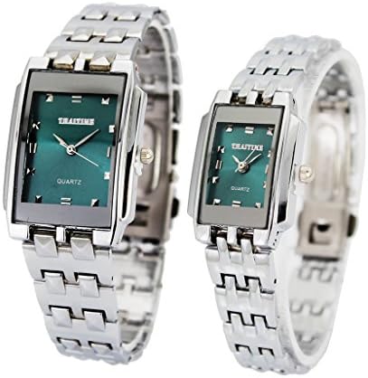 ThaiTime Fashion 2pcs Blue Dial Lovers Couple Steel Casual Analog Quartz Ladies Wristwatch