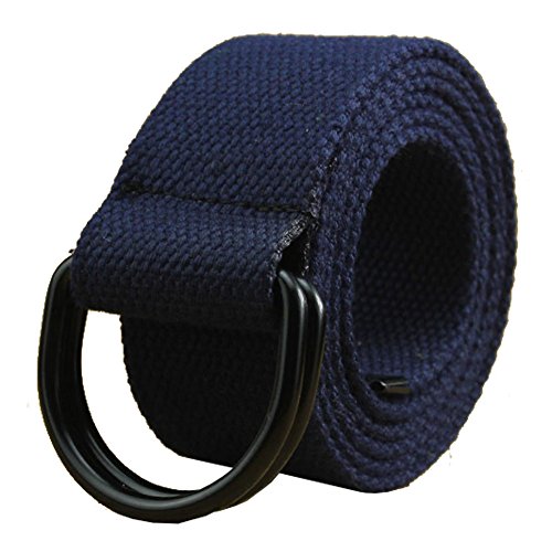 Mens & Womens Canvas Belt with Black D-ring 1 1/2" Wide 42" Long Solid Dark Blue