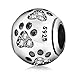 Dog Paw Print Charms 925 Sterling Silver Animal Birthstone Crystal Charms for Pandora 3mm Snake Chain Bracelets (Clear)