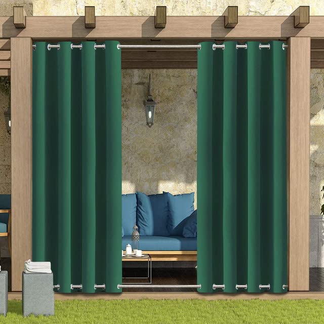 Outdoor Curtains for Garden Patio Gazebo Pergola,Waterproof,Windproof,Blackout Thermal Insulated Double Grommet(Top and Bottom) Outdoor Curtains for Garden Patio Door(1 Panel,52"*108",Dark Green)
