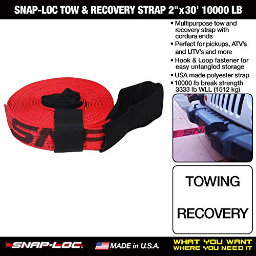 Tow Strap 2"x30' 10,000 lb (USA!) with Hook & Loop Storage Fastener