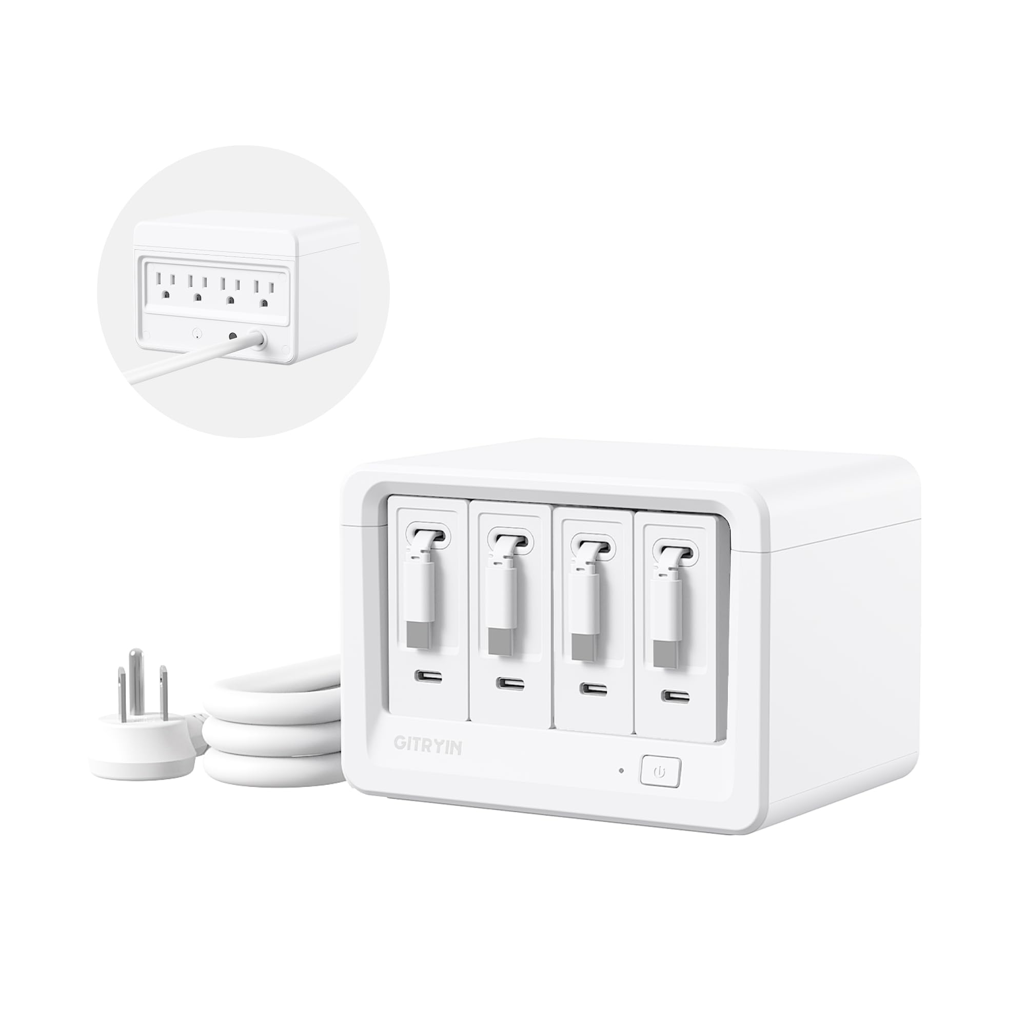 Photo 1 of Gitryin 12-in-1 Desktop Charging Station with 4 Retractable Wall Chargers, 40W USB-C Power Strip with 4 AC, 4 USB C, 4 Type-C 33.5in Cables, Extension Cord with 1020J Surge Protection for Home Office