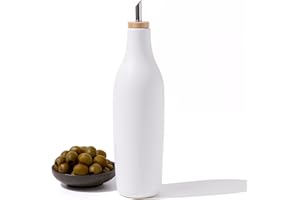 Grace Homewares Olive Oil Dispenser Bottle Stoneware Ceramic for EVOO or Vinegar | Modern Design | Large Capacity 16.9 ounce | Oil Container | White