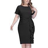 Hanna Nikole Wmens Plus Size Wear to Work Dress 50s Vintage Ruffle Peplum Cocktail Pencil Knee Dress
