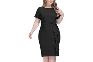 Hanna Nikole Wmens Plus Size Wear to Work Dress 50s Vintage Ruffle Peplum Cocktail Pencil Knee Dress
