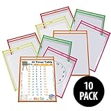 KOVOT Dry Erase Pockets - Set of 10 Multicolored Reusable Wipe Clear Pockets (10 Pockets Included)