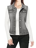 Allegra K Ladies Buttoned Washed Denim Vest w Flap Pockets M Grey