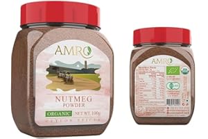 AMRO Ceylon Nutmeg Powder-Organic (3.53 oz / 100 g in a Plastic bottle), USDA Certified, Non-GMO, Freshly ground nutmeg powder, Pure Ceylon Premium Quality