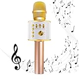 EMISH Wireless Karaoke Microphone 3-in-1 Microphone Speaker 2600mAh Portable Karaoke Machine Built-in Bluetooth Speaker Machine for iPhone Android Smartphone or Pc(Golden)