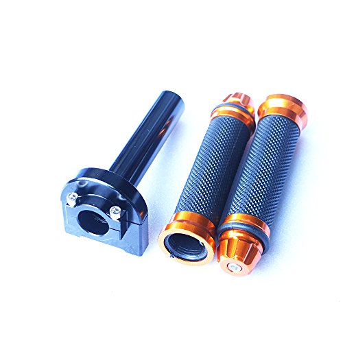 Yibid Motorcycle 7/8" Handlebar Rubber Gel Hand Grips and Black Aluminum Throttle for Honda Aprilla, BMW, Kawasaki, KTM, Ducati Go Kart Sport Bike, Orange Gold - Thumbnail 3