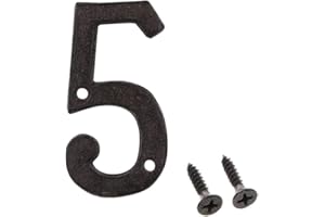 BETORCY 3 Inch House Number, Home Address Number, Vintage Cast Iron Home Number Solid Metal Gate Mailbox Number, Matching Screws Included, Black Number 5
